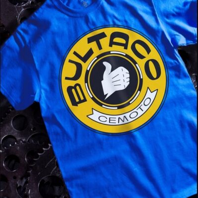 Bultaco Thumbs Up Cemoto Logo Blue Short Sleeve T-Shirt