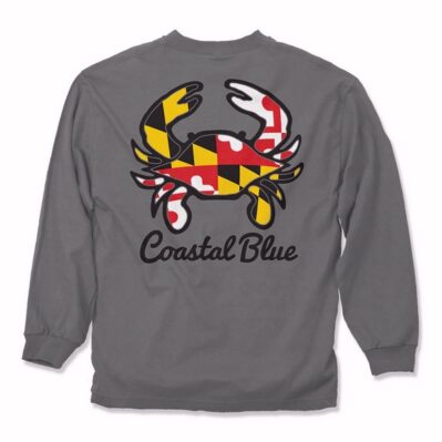 Coastal Maryland Flag Crab Gray Long Sleeve T-Shirt Sweatshirt