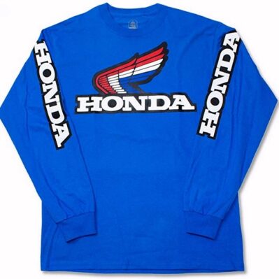 Honda Logo Blue with Red-White-Blue Wing Jersey Long Sleeve T-Shirt