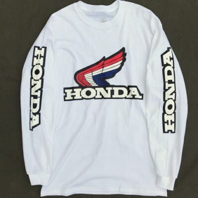Honda Logo White with Red-White-Blue Wing Jersey Long Sleeve T-Shirt