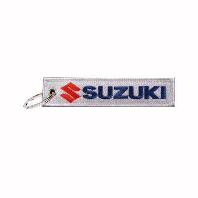 Suzuki White-Blue Key Chain Fob Embroidered Key Locator