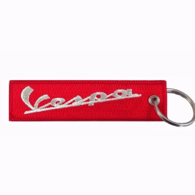 Vespa Red-Silver Key Chain Fob Embroidered Key Locator