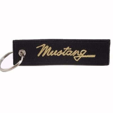 Ford Mustang Black-Gold Key Chain Fob Embroidered Key Locator