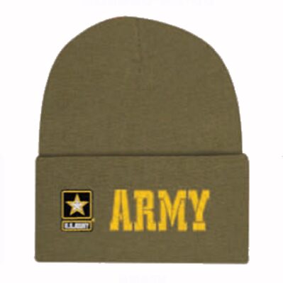 U.S. Army Emblem Green Cuffed Beanie Cap Hat