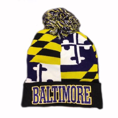 Baltimore Name Beanie with Pom Cap Purple Hat
