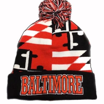 Baltimore Name Beanie with Pom Cap Orange Hat
