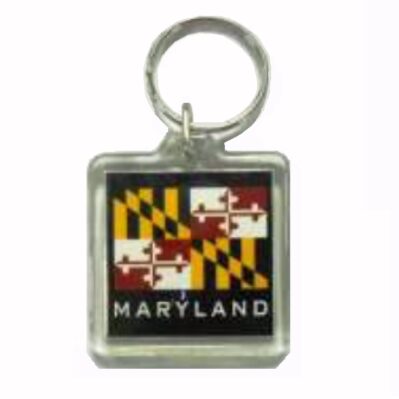 Maryland Flag Lucite Square Key Ring Keychain