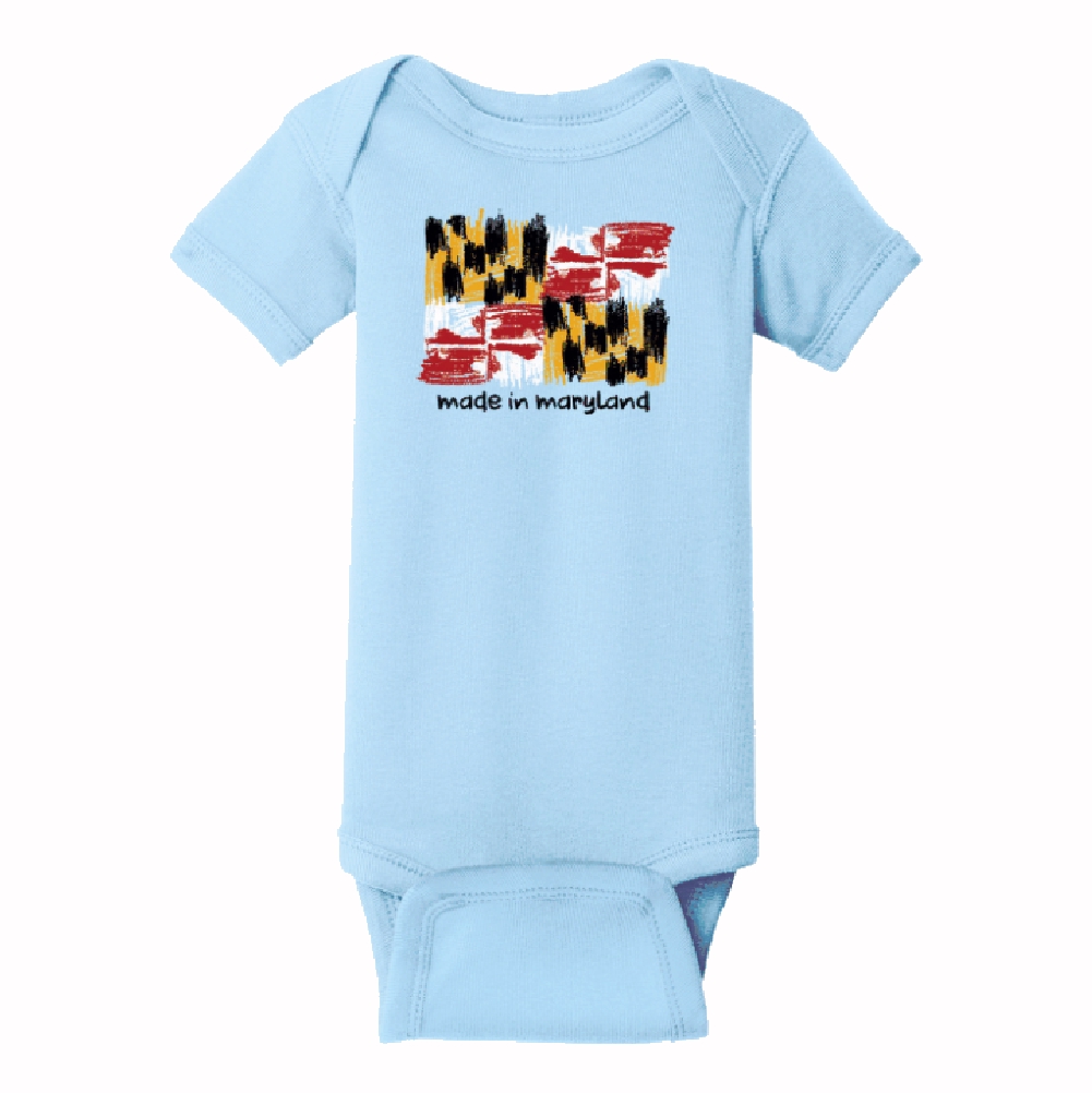 Made In Maryland Crayon Flag Baby Infant Jersey Romper One-Piece Bodysuit