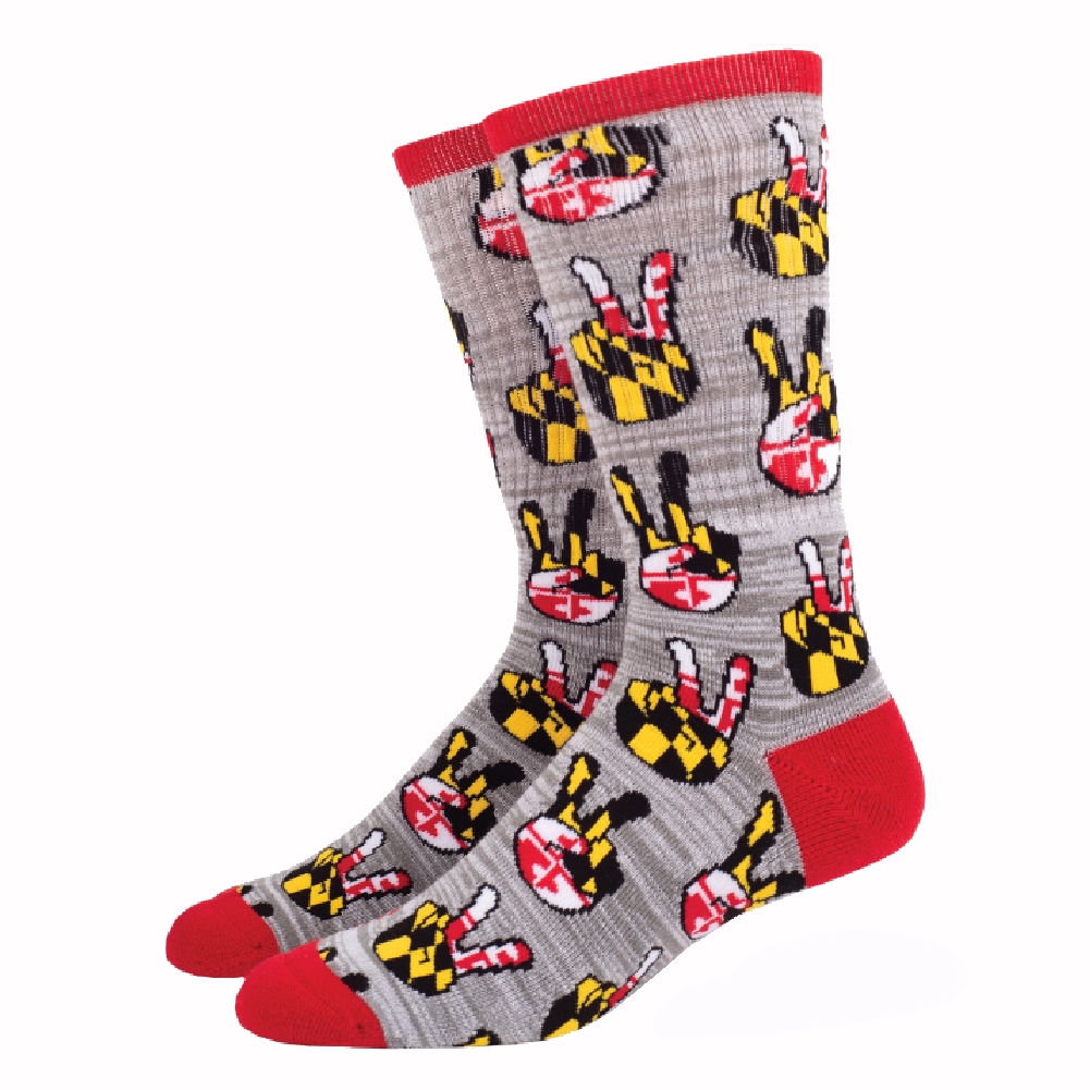 Maryland Flag Peace Sign Fingers Crew Socks