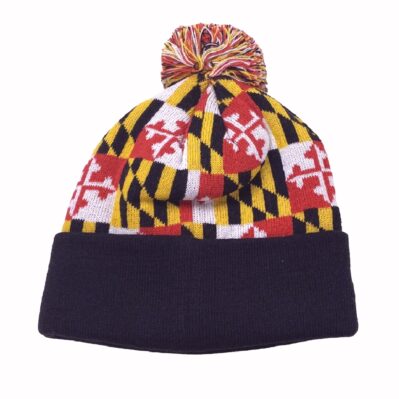 Maryland Flag Pom Beanie Cap with Black Cuff