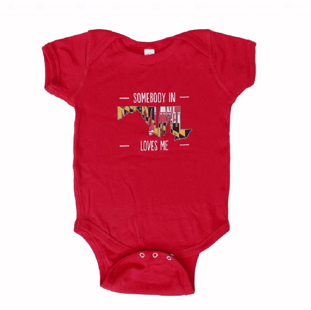 Somebody in Maryland Loves Me Red Baby Infant Jersey Romper One-Piece Snap Bodysuit