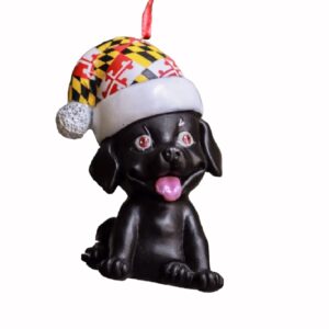 Maryland Flag Dog Black Holiday Tree Ornament