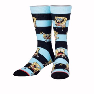 SpongeBob Crazy Face Blue/Black Stripes Crew Socks