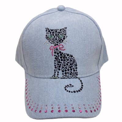 Cat Denim Bling Rhinestone Cap Hat