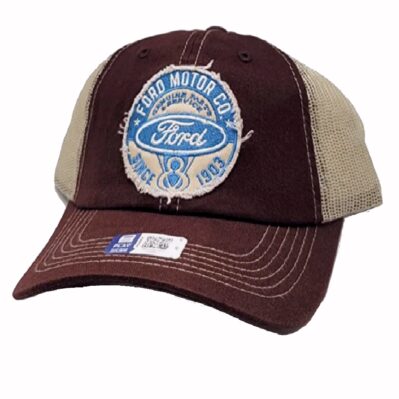 Ford Vintage V8 Embroidered Patch Distressed Style Mesh Cap Hat