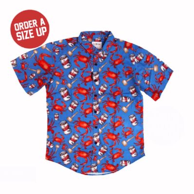 Crab, Mallet, and Natty Boh National Bohemian Beer Hawaiian Style Dress Shirt