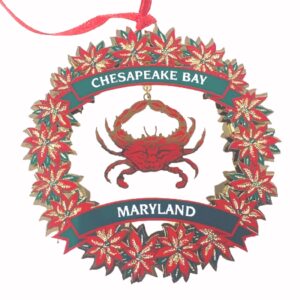 Maryland Classic Chesapeake Bay Wreath and Crab Metal Holiday Tree Ornament