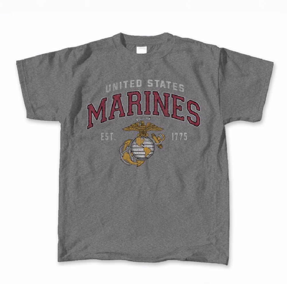 Maglietta U.S. Marine Corps Icon Sports – Uomo, 100% Cotone, Con Data Di Fondazione, Colletto Senza Etichetta