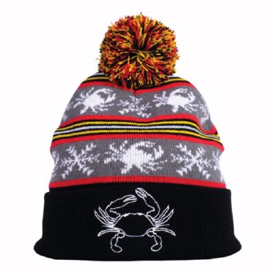 Crab Striped Pom Black Beanie Cap Hat