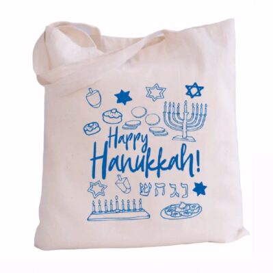 Happy Hanukkah Icons Holiday Lightweight Canvas Market Tote Reusable Shopping Bag
