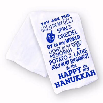 Gelt, Dreidel, Latkes, All Things Hanukkah Kitchen Towel