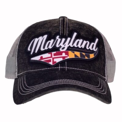 Maryland Flag Script Mesh Back Embroidered Cap Hat
