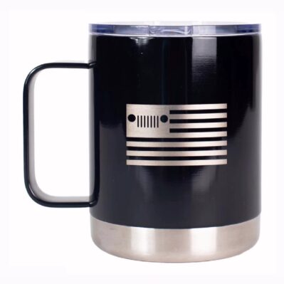 Jeep USA Grille Flag Black 10 Ounce Travel Mug Tumbler