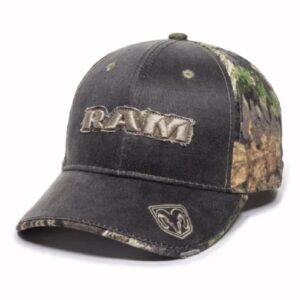 RAM Logo Patch Mosssy Oak Distressed Style Camo Cap Hat