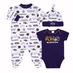 Baltimore Ravens Gerber 3-Piece Baby Infant Bodysuit, Sleep 'N Play & Cap Set
