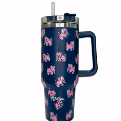 Puppie Love Dog 40 ounce Navy Pink Stainless Steel Travel Tumbler