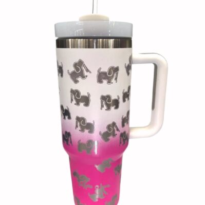 Puppie Love Dog 40 ounce Pink White Stainless Steel Travel Tumbler