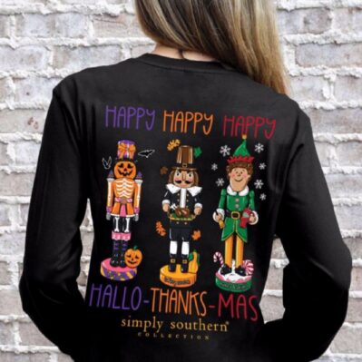 Simply Southern Happy Everything Holidays Long Sleeve T-Shirt Crew Top