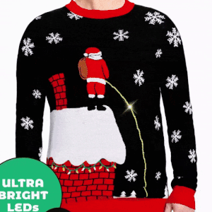 Santa in Relief Leaky Roof LED Light-Up Christmas Humorous Sweater