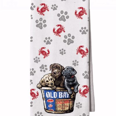 Old Bay Puppies in a Basket Kitchen Towel