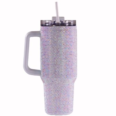 Simply Southern 40 Oz XLarge Sequined Stainless Steel Tumbler Travel Mug - White