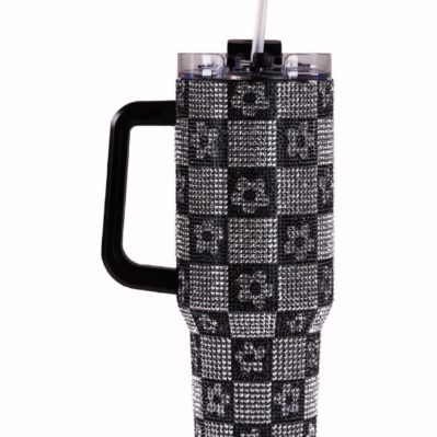 Simply Southern 40 Oz XLarge Sequined Stainless Steel Tumbler Travel Mug - Black Silver Checked