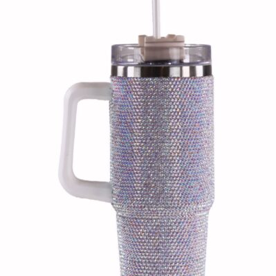Simply Southern 30 oz Large Sequined Stainless Tumbler Travel Mug - White