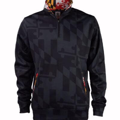 Maryland Ghosted Flag Quarter Zippered Pocketed Black Pullover Jacket