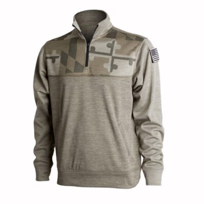 Maryland Flag Tribute Quarter Zippered Pocketed Olive Pullover Jacket