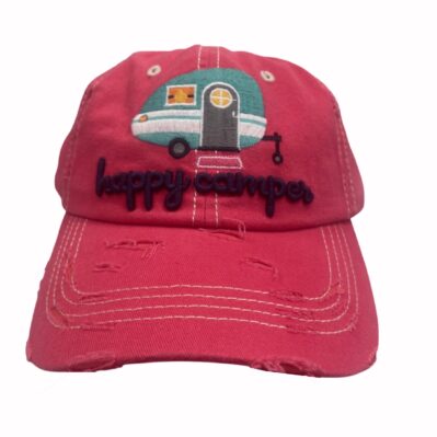 Happy Camper RV Embroidered Distressed Style Cap Hat