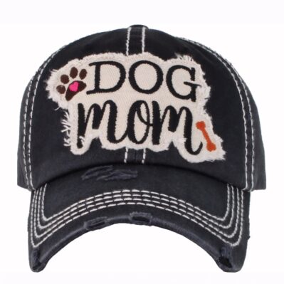 Dog Mom Distressed Grey Black Cap Hat