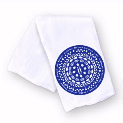Shabbat Blessing Challah and Candles Hand and Kitchen Towel