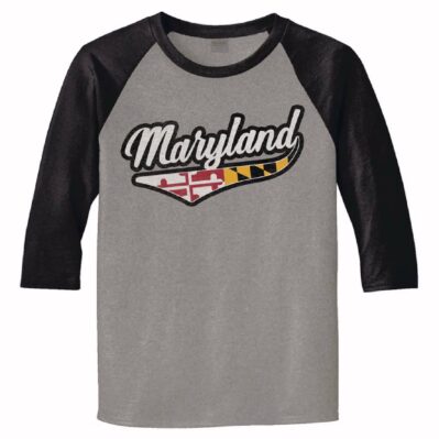 Maryland Flag Script 3/4 Sleeve Sport Style T-Shirt
