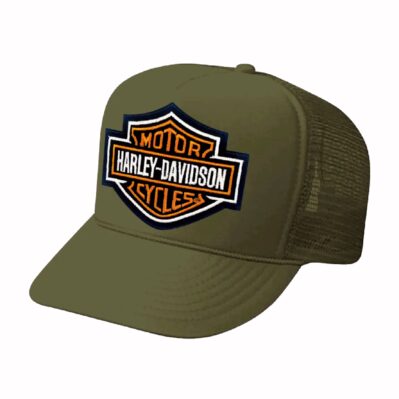 Harley-Davidson Curved Bill Embroidered Patch Mesh Green Cap Hat