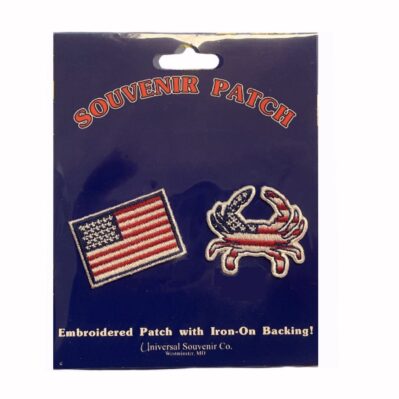 U.S.A. USA Flag and Crab Embroidered Iron-On Sew-On Patch Set