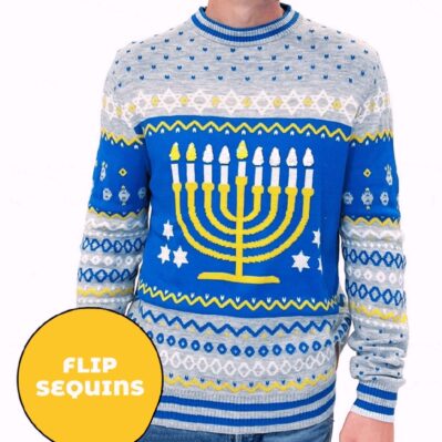 Menorah Hanukkah with Flip Candle Sequins Sweater