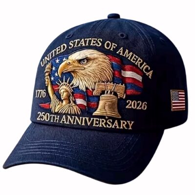 U.S.A. 250th Anniversary Eagle Statue of Liberty Bell Embroidered Blue Cap Hat