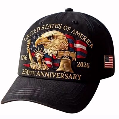 U.S.A. 250th Anniversary Eagle Statue of Liberty Bell Embroidered Black Cap Hat