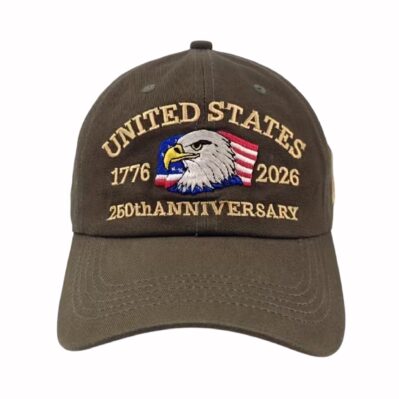 United States Eagle and Flag 250th Anniversary 1776 to 2026 Embroidered Olive Cap Hat