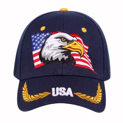 United States Eagle and Flag with Braid Embroidered Blue Cap Hat